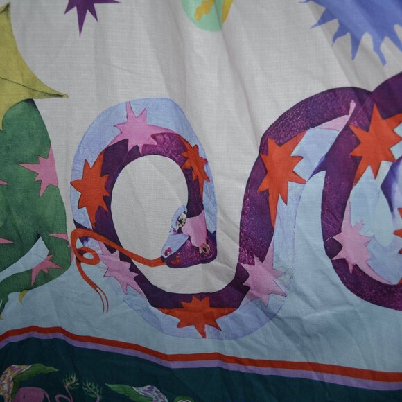 Colorful White Dragon Print Vacation Cotton Blend Dress - Picture 9 of 13